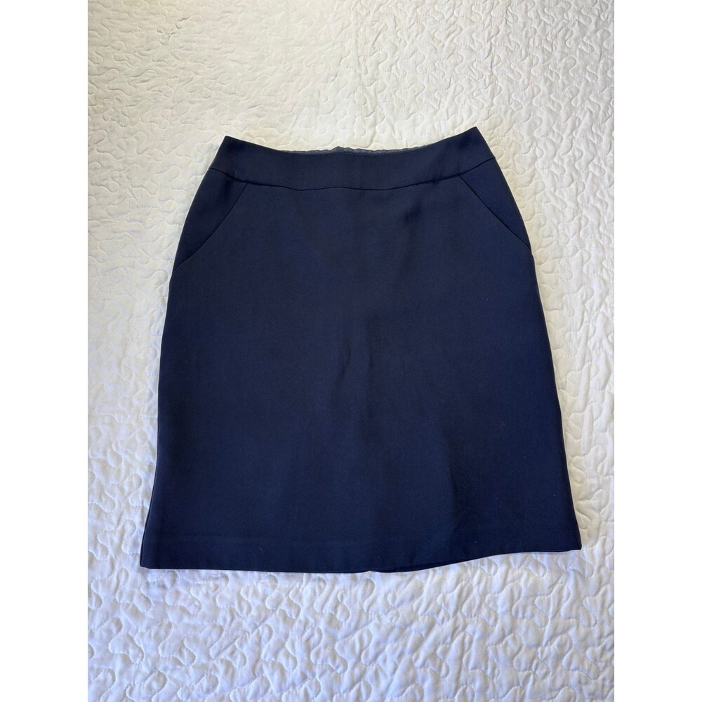Villager A Liz Claiborne Company Navy Blue Back Zip A-line Pocket Skirt size 4